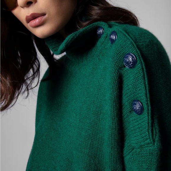 Zadig & Voltaire Forest Green Alma Cashmere Sweater Size S - Picture 3 of 16